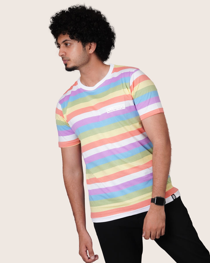 Feathersoft Home Comfort Men's Crewneck T-Shirt: Rainbow Stripe